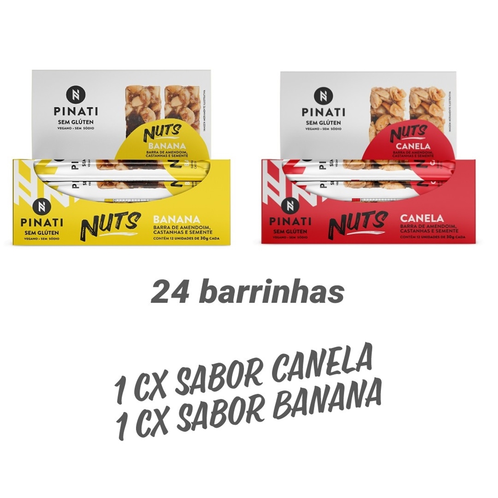 KIT BARRA PINATI NUTS BANANA/CANELA – 2 CXS 12 UNID CD X 30G
